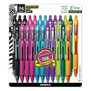 Zebra Z-Grip Ballpoint Pen, Retractable, Medium 1 mm, Assorted Artistic Ink and Barrel Colors, 24/Pack (ZEB12271) View Product Image