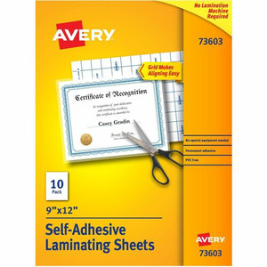 Avery Self-Adhesive Laminating Sheets - Laminating Pouch/Sheet Size: 9" Width x 12" Length - Glossy