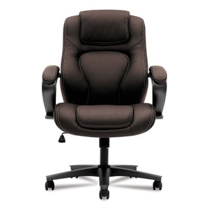 HON HVL402 Series Executive High-Back Chair, Supports Up to 250 lb, 17" to 21" Seat Height, Brown Seat/Back, Black Base