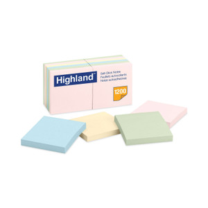 Highland Self-Stick Notes, 3" x 3", Assorted Pastel Colors, 100 Sheets/Pad, 12 Pads/Pack (MMM6549A) View Product Image
