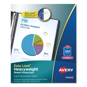 Avery Top-Load Poly Sheet Protectors, Heavy, Letter, Diamond Clear, 200/Box (AVE74400) View Product Image