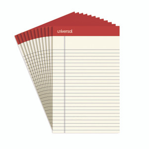 Universal Colored Perforated Ruled Writing Pads, Narrow Rule, 50 Ivory 5 x 8 Sheets, Dozen