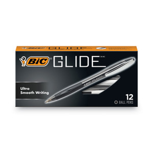 BIC GLIDE Ballpoint Pen, Retractable, Medium 1 mm, Black Ink, Black Barrel, Dozen (BICVCG11BK) View Product Image