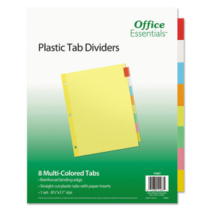 Office Essentials Plastic Insertable Dividers, 8-Tab, 11 x 8.5, Assorted Tabs, 1 Set