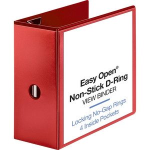 Business Source Red D-ring Binder - 5" Binder Capacity - Letter - 8 1/2" x 11" Sheet Size - Fastener(s): D-Ring - Pocket(s): 4