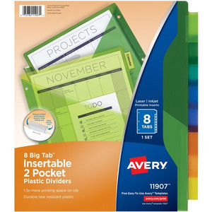 Avery Big Tab Insertable 2-Pocket Dividers - 8 x Divider(s) - 8 - 8 Tab(s)/Set - 9.3" Divider Width x 11.25" Divider Length - 3 Hole Punched