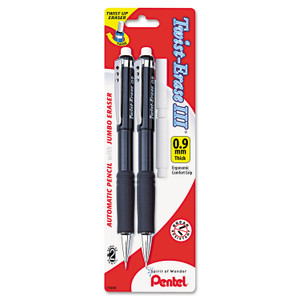 Pentel Twist-Erase III Mechanical Pencil, 0.9 mm, HB (#2.5), Black Lead, Assorted Barrel Colors, 2/Pack View Product Image