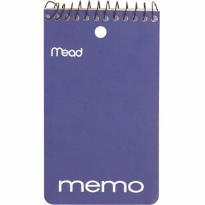 Mead Wirebound Memo Book - 60 Sheets - 120 Pages - Wire Bound - College Ruled Front Ruling - 3" x 5" Sheet Size - (MEA45354)