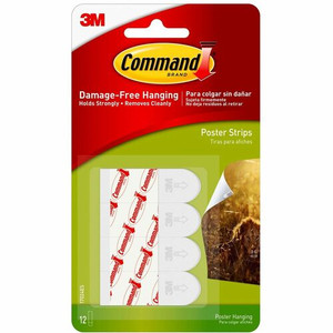 Command Small Poster Strips - 1.75" Length x 0.63" Width x 31.3 mil Thickness - White - Foam