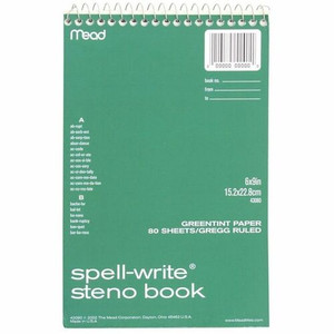 Mead Spell-Write Steno Book - 80 Sheets - Wire Bound - 6" x 9" Sheet Size - Green Paper - Cardboard Cover
