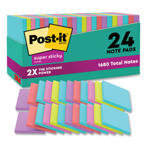 Post-it Notes Super Sticky Pads in Supernova Neon Collection Colors, Cabinet Pack, 3" x 3", 70 Sheets/Pad, 24 Pads/Pack