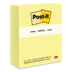 Post-it Notes Original Pads in Canary Yellow, 3" x 5", 100 Sheets/Pad, 12 Pads/Pack (MMM655YW) View Product Image