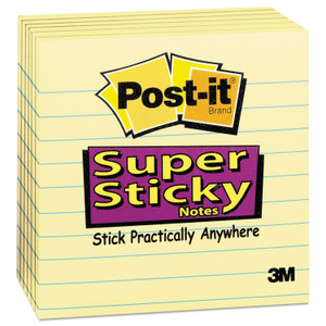Post-it Notes Super Sticky Pads in Canary Yellow, Note Ruled, 4" x 4", 90 Sheets/Pad, 6 Pads/Pack