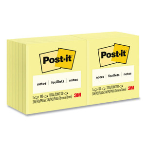 Post-it Notes Original Pads in Canary Yellow, 3" x 3", 100 Sheets/Pad, 12 Pads/Pack (MMM654YW) View Product Image