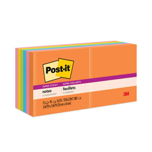 Post-it Notes Super Sticky Pads in Energy Boost Collection Colors, 3" x 3", 90 Sheets/Pad, 12 Pads/Pack