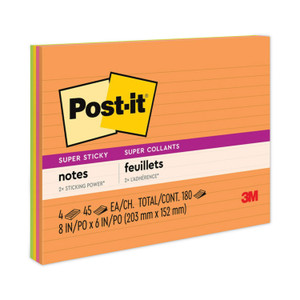 Post-it Notes Super Sticky Meeting Notes in Energy Boost Collection Colors, Note Ruled, 8" x 6", 45 Sheets/Pad, 4 Pads/Pack (MMM6845SSPL) View Product Image