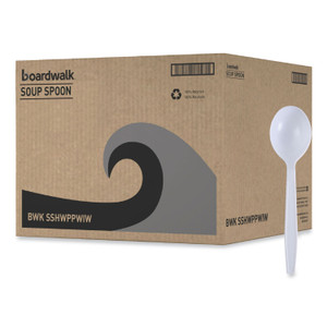 Boardwalk Heavyweight Wrapped Polypropylene Cutlery, Soup Spoon, Plastic, White, 1,000/Carton