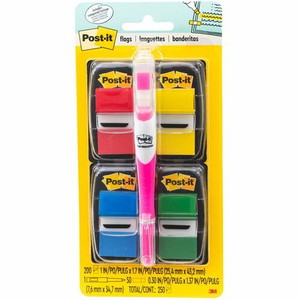 Post-it Flags Value Pack - 200 - 1" Flag/Note Width x 1 3/4" Flag/Note Length - Rectangle - Unruled - Red, Green, Yellow, Blue, Assorted