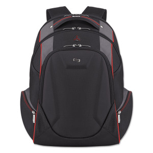 Solo Launch Laptop Backpack, Fits Devices Up to 17.3", Polyester, 12.5 x 8 x 19.5, Black/Gray/Red (USLACV7114) View Product Image