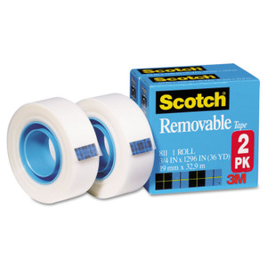 Scotch Removable Tape, 1" Core, 0.75" x 36 yds, Transparent, 2/Pack (MMM8112PK) View Product Image