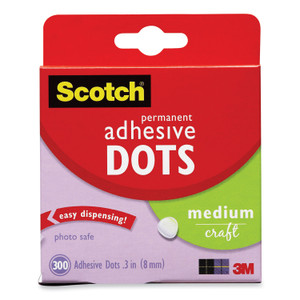 Scotch Mounting Adhesive Dots, 0.3" dia, Transparent, 300/Pack