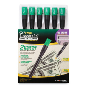 Dri-Mark Counterfeit Money Detection System, UV Light; Watermark Detector; Color Change Ink, U.S. Currency, 0.8 x 0.8 x 6, Black/Green (DRI351UV6) View Product Image