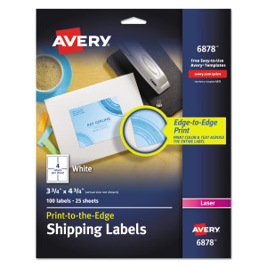 Avery Vibrant Laser Color-Print Labels w/ Sure Feed, 3.75 x 4.75, White, 100/PK (AVE6878) View Product Image