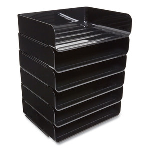 TRU RED Side-Load Stackable Plastic Document Tray, 1 Section, Letter-Size, 12.63 x 9.72 x 3.01, Black, 6/Pack