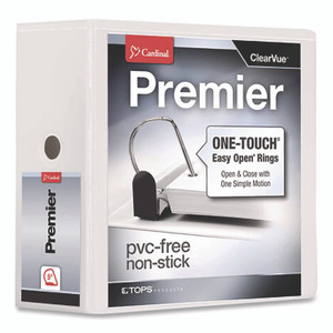 Cardinal Premier Easy Open ClearVue Locking Slant-D Ring Binder, 3 Rings, 5" Capacity, 11 x 8.5, White