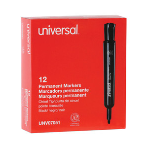 Universal Chisel Tip Permanent Marker, Broad Chisel Tip, Black, Dozen (UNV07051) View Product Image