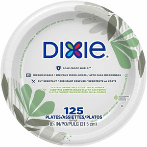 Dixie Pathways 8-1/2" Mediumweight Paper Plates by GP Pro - Pathways - Microwave Safe - 8.5" Diameter - White - Paper Body - (DXEUX9WS)