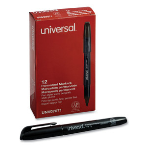 Universal Pen-Style Permanent Marker, Fine Bullet Tip, Black, Dozen (UNV07071) View Product Image