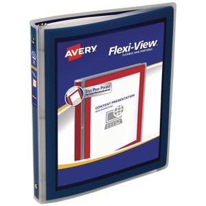 Avery Flexi-View Binder with Round Rings, 3 Rings, 0.5" Capacity, 11 x 8.5, Navy Blue