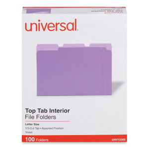 Universal Interior File Folders, 1/3-Cut Tabs: Assorted, Letter Size, 11-pt Stock, Violet, 100/Box (UNV12305) View Product Image