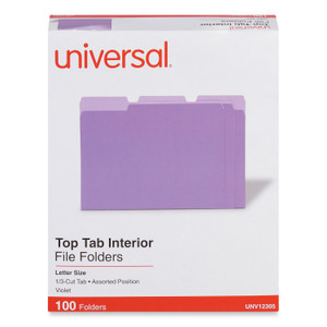 Universal Interior File Folders, 1/3-Cut Tabs: Assorted, Letter Size, 11-pt Stock, Violet, 100/Box