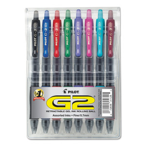 Pilot G2 Premium Gel Pen, Retractable, Fine 0.7 mm, Assorted Ink and Barrel Colors, 8/Pack (PIL31128) View Product Image