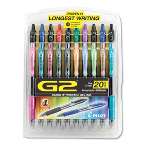 Pilot G2 Premium Gel Pen, Retractable, Fine 0.7 mm, Assorted Ink and Barrel Colors, 20/Pack (PIL31294) View Product Image
