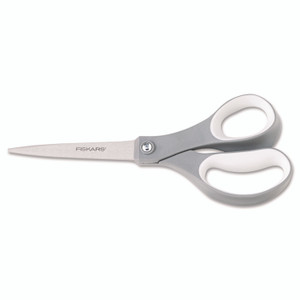 Fiskars Contoured Performance Scissors, 8" Long, 3.13" Cut Length, Straight Gray Softgrip Handle