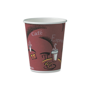 SOLO Paper Hot Drink Cups in Bistro Design, 10 oz, Maroon, 300/Carton (SCCOF10BI0041) View Product Image