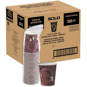 Solo 10 oz Bistro Design Hot Cups - 10 fl oz - Round - Maroon - Poly Paper - Hot Drink, Coffee, Tea, Cocoa