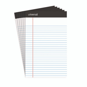 Universal Premium Ruled Writing Pads with Heavy-Duty Back, Narrow Rule, Black Headband, 50 White 5 x 8 Sheets, 6/Pack