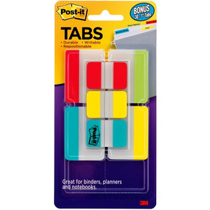 Post-it Tabs Value Pack - Primary Colors - Write-on Tab(s) - 1" Tab Height x 2" Tab Width - Red, Yellow, Blue, Green Tab(s) - Tear Resistant, Wear Resistant, Durable, Repositionable