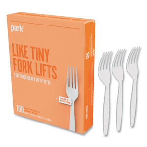 Perk Heavyweight Plastic Cutlery, Fork, White, 100/Pack View Product Image