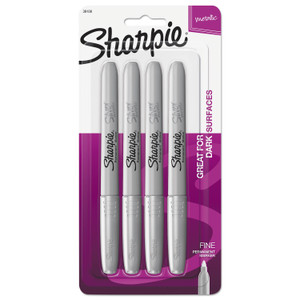 Sharpie Metallic Fine Point Permanent Markers, Fine Bullet Tip, Metallic Silver, 4/Pack (SAN39109PP) View Product Image