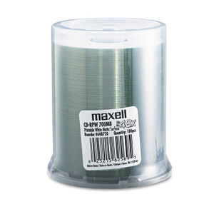 Maxell CD-RPW Printable Recordable Disc, 700 MB/80 min, 48x, Spindle, Matte White, 100/Pack