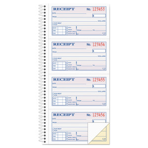 Adams Multipart Money/Rent Receipt Book, Two-Part Carbonless, 4.75 x 2.75, 4 Forms/Sheet, 200 Forms Total