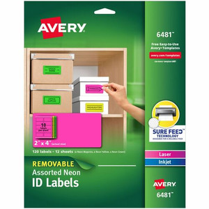 Avery Multipurpose Labels - 2" Width x 4" Length - Removable Adhesive - Rectangle - Inkjet, Laser - Neon Green, Neon Magenta, Neon Yellow