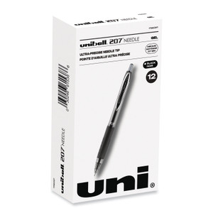 uniball Signo 207 Needle Point Gel Pen, Retractable, Medium 0.7 mm, Black Ink, Clear/Black Barrel, Dozen (UBC1736097) View Product Image