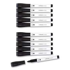 U Brands Medium Point Low-Odor Dry-Erase Markers with Erasers, Medium Bullet Tip, Black, Dozen