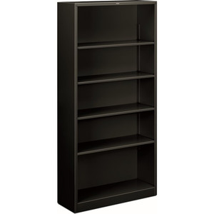 HON Brigade Steel Bookcase | 5 Shelves | 34-1/2"W | Black Finish - 5 Shelf(ves) - 71" Height x 34.50" Width x 12.62" Depth - Adjustable Shelf, Reinforced, Welded, Durable, Compact - Black - Steel